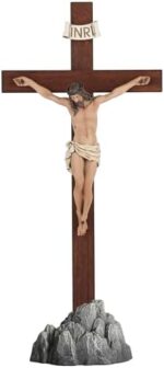 Crucifix Standing - Hand Painted Wooden Cross Table Decor, Standing Jesus Cross Catholic Home Decor Religious Gifts 15 Inch - Image 2
