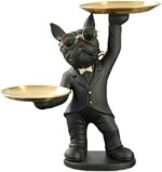 Adorable French Bulldog Statue with 2 Trays and Cute Glasses Black Resin Dog Sculpture Ornament Animal Figurines Home Decor Anniversary Thanksgiving Christmas Birthday Gifts - Image 2