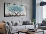 Arjun Framed Blue Tree Canvas Wall Art for Living Room Tree of Life Abstract Bedroom Textured Painting, Nature Picture Landscape Artwork Home Office Decor, Black Wood Large 40"x20" - Image 8