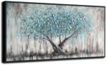 Arjun Framed Blue Tree Canvas Wall Art for Living Room Tree of Life Abstract Bedroom Textured Painting, Nature Picture Landscape Artwork Home Office Decor, Black Wood Large 40"x20" - Image 2