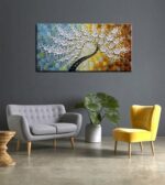 YaSheng Art-Handmade White Flower Contemporary Art Oil Painting On Canvas 3D Texture Abstract Tree Paintings Modern Home Bedroom, Dining Room, Wall Art Decor Ready to Hang20x40inch - Image 5