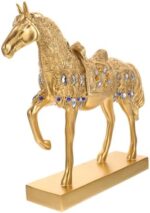 Gold-Plated Resin Standing Horse Statue Detailed Home Adorn Sculpture for Wall Decor Simulation Equine Model for Office and Bedroom Decoration - Image 2