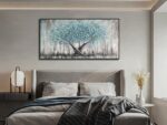Arjun Framed Blue Tree Canvas Wall Art for Living Room Tree of Life Abstract Bedroom Textured Painting, Nature Picture Landscape Artwork Home Office Decor, Black Wood Large 40"x20" - Image 6