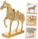 Gold-Plated Resin Standing Horse Statue Detailed Home Adorn Sculpture for Wall Decor Simulation Equine Model for Office and Bedroom Decoration - Image 8