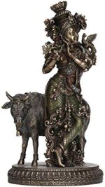 Veronese Design 10.5 Inch Hindu God Krishna and The Holy Cow Antique Bronze Finish Sculpture Figurine - Image 4