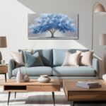 WVMAPTA Tree Of Life Wall Art For Living Room Blue Wall Decor For Office Tree Prints Wall Art For Bedroom Size 20 x 40 Inch - Image 4