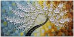 YaSheng Art-Handmade White Flower Contemporary Art Oil Painting On Canvas 3D Texture Abstract Tree Paintings Modern Home Bedroom, Dining Room, Wall Art Decor Ready to Hang20x40inch - Image 2