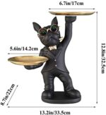 Adorable French Bulldog Statue with 2 Trays and Cute Glasses Black Resin Dog Sculpture Ornament Animal Figurines Home Decor Anniversary Thanksgiving Christmas Birthday Gifts - Image 4