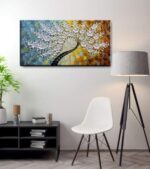 YaSheng Art-Handmade White Flower Contemporary Art Oil Painting On Canvas 3D Texture Abstract Tree Paintings Modern Home Bedroom, Dining Room, Wall Art Decor Ready to Hang20x40inch - Image 4