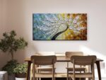 YaSheng Art-Handmade White Flower Contemporary Art Oil Painting On Canvas 3D Texture Abstract Tree Paintings Modern Home Bedroom, Dining Room, Wall Art Decor Ready to Hang20x40inch - Image 7