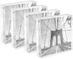 Isaac Jacobs 4” x 4” (4-Pack) Super Thick [23MM Thickness] Clear Acrylic Magnetic Block Picture Frame, Double-Sided, Frameless, Freestanding, Floating Photos, for Desktop & Tabletop Display (4x4) - Image 2