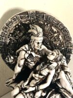 Aztec Romantic Couple Decorative Statue, Antique White Finish, Pyramid Base with Calendar Design - Image 3