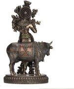 Veronese Design 10.5 Inch Hindu God Krishna and The Holy Cow Antique Bronze Finish Sculpture Figurine - Image 5