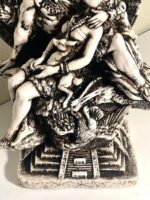 Aztec Romantic Couple Decorative Statue, Antique White Finish, Pyramid Base with Calendar Design - Image 4