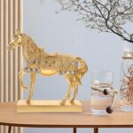 Gold Resin Horse Sculpture Decorative Office Ornament Stable Shelf Decor for Home and Desktop Antique Style Rearing Horse Figurine Accent for Living and Study - Image 5