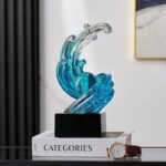 Modern Abstract Decorative Wave Statue, Blue Abstract Art Home Decor,Crystal Ball Art Wave Resin Sculpture, Office Desk Stand, Dining Table Center Decorative Aesthetics(B,Light-Blue) - Image 6