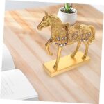 OUNONA Standing Horse Figurine Gold Plated Resin Horse Statue Rhinestones Decorative Animal Ornament for Home Office and Living Room - Image 7