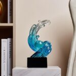 Modern Abstract Decorative Wave Statue, Blue Abstract Art Home Decor,Crystal Ball Art Wave Resin Sculpture, Office Desk Stand, Dining Table Center Decorative Aesthetics(B,Light-Blue) - Image 4