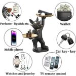 Adorable French Bulldog Statue with 2 Trays and Cute Glasses Black Resin Dog Sculpture Ornament Animal Figurines Home Decor Anniversary Thanksgiving Christmas Birthday Gifts - Image 3