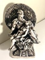 Aztec Romantic Couple Decorative Statue, Antique White Finish, Pyramid Base with Calendar Design - Image 2