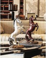 better us Horse Statue Figurines - Resin Standing Fighting Horse Sculpture Home Office Decoration Tabletop Decor Ornaments (Red) - Image 6