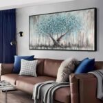 Arjun Framed Blue Tree Canvas Wall Art for Living Room Tree of Life Abstract Bedroom Textured Painting, Nature Picture Landscape Artwork Home Office Decor, Black Wood Large 40"x20" - Image 3