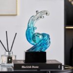 Modern Abstract Decorative Wave Statue, Blue Abstract Art Home Decor,Crystal Ball Art Wave Resin Sculpture, Office Desk Stand, Dining Table Center Decorative Aesthetics(B,Light-Blue) - Image 5