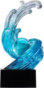 Modern Abstract Decorative Wave Statue, Blue Abstract Art Home Decor,Crystal Ball Art Wave Resin Sculpture, Office Desk Stand, Dining Table Center Decorative Aesthetics(B,Light-Blue) - Image 2