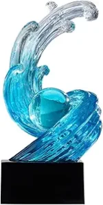 Modern Abstract Decorative Wave Statue, Blue Abstract Art Home Decor,Crystal Ball Art Wave Resin Sculpture, Office Desk Stand, Dining Table Center Decorative Aesthetics(B,Light-Blue)