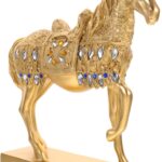 Resin Standing Horse Statue Decor for Living Room Office Porch Gold-Plated Horse Ornament Fine Detailing Unique Art