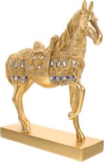 Resin Standing Horse Statue Decor for Living Room Office Porch Gold-Plated Horse Ornament Fine Detailing Unique Art