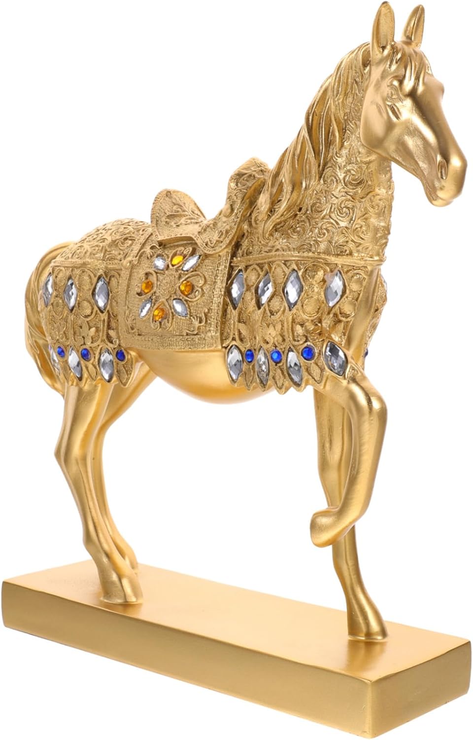 610JAqjNgZL._AC_SL1500_.jpg Resin Standing Horse Statue Decor for Living Room Office Porch Gold-Plated Horse Ornament Fine Detailing Unique Art - Image 1