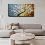 YaSheng Art-Handmade White Flower Contemporary Art Oil Painting On Canvas 3D Texture Abstract Tree Paintings Modern Home Bedroom, Dining Room, Wall Art Decor Ready to Hang20x40inch - Image 6