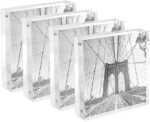 Isaac Jacobs 4” x 4” (4-Pack) Super Thick [23MM Thickness] Clear Acrylic Magnetic Block Picture Frame, Double-Sided, Frameless, Freestanding, Floating Photos, for Desktop & Tabletop Display (4x4)