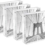 Isaac Jacobs 4” x 4” (4-Pack) Super Thick [23MM Thickness] Clear Acrylic Magnetic Block Picture Frame, Double-Sided, Frameless, Freestanding, Floating Photos, for Desktop & Tabletop Display (4x4)