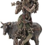 Veronese Design 10.5 Inch Hindu God Krishna and The Holy Cow Antique Bronze Finish Sculpture Figurine