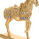 Gold Plated Resin Horse Ornament Decorative Sculpture for Home Office Desk Unique Artistic Horse Figurine with Fine Details Stable Base for Living and Study Decor