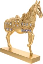 Gold Plated Resin Horse Ornament Decorative Sculpture for Home Office Desk Unique Artistic Horse Figurine with Fine Details Stable Base for Living and Study Decor