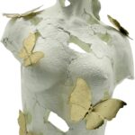 Lukitas Abstract Female Bust with Butterflies Statue and Sculpture, Body Figurine Art Decor, Beauty of Defects, Aesthetic Ornament for Office Living Room Bedroom, Beige, Resin 16"