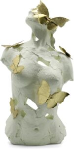 Lukitas Abstract Female Bust with Butterflies Statue and Sculpture, Body Figurine Art Decor, Beauty of Defects, Aesthetic Ornament for Office Living Room Bedroom, Beige, Resin 16"