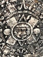 Aztec Romantic Couple Decorative Statue, Antique White Finish, Pyramid Base with Calendar Design - Image 7