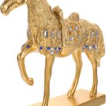 Modern Farmhouse Resin Standing Horse Statue with Gold Finish and Embedded Crystals Smooth Surface Decorative Sculpture for Desktop Office Living and Bookshelf Display Elegant Home
