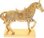 OUNONA Standing Horse Figurine Gold Plated Resin Horse Statue Rhinestones Decorative Animal Ornament for Home Office and Living Room
