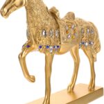 Gold-Plated Resin Standing Horse Statue Detailed Home Adorn Sculpture for Wall Decor Simulation Equine Model for Office and Bedroom Decoration