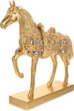 Gold Resin Horse Sculpture Decorative Office Ornament Stable Shelf Decor for Home and Desktop Antique Style Rearing Horse Figurine Accent for Living and Study
