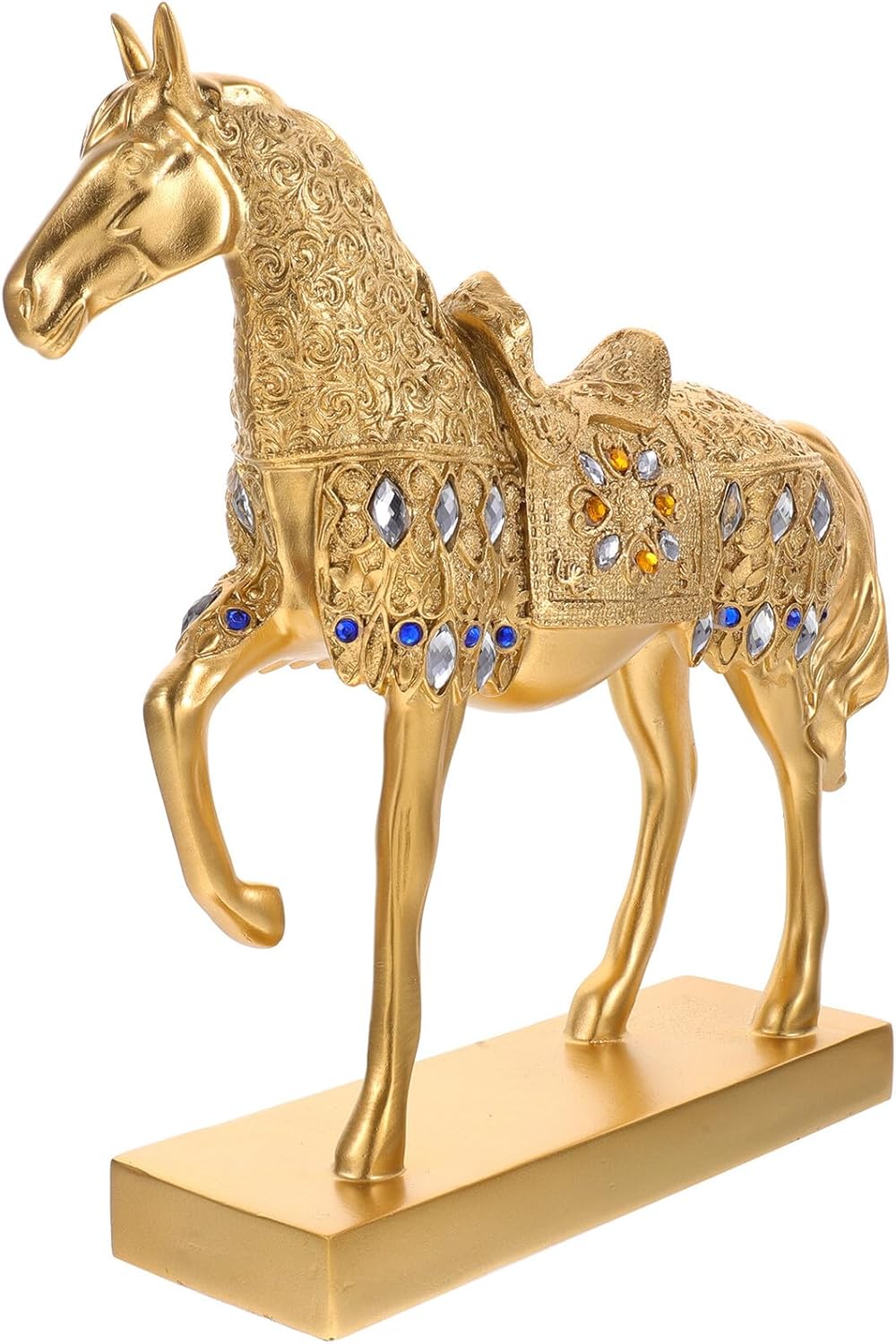 71iVucrIFWL._AC_SL1500_.jpg Gold Resin Horse Sculpture Decorative Office Ornament Stable Shelf Decor for Home and Desktop Antique Style Rearing Horse Figurine Accent for Living and Study - Image 1