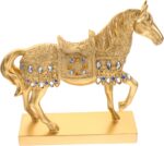 Gold Plated Standing Horse Figurine Decorative Resin Horse Ornament for Home and Office Decor Artistic Craft Diamonds