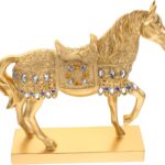 Gold Plated Standing Horse Figurine Decorative Resin Horse Ornament for Home and Office Decor Artistic Craft Diamonds