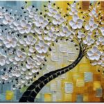 YaSheng Art-Handmade White Flower Contemporary Art Oil Painting On Canvas 3D Texture Abstract Tree Paintings Modern Home Bedroom, Dining Room, Wall Art Decor Ready to Hang20x40inch