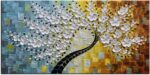 YaSheng Art-Handmade White Flower Contemporary Art Oil Painting On Canvas 3D Texture Abstract Tree Paintings Modern Home Bedroom, Dining Room, Wall Art Decor Ready to Hang20x40inch
